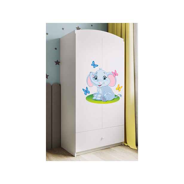 Kocot kids Dětská skříň Babydreams 90 cm slon s motýlky bílá