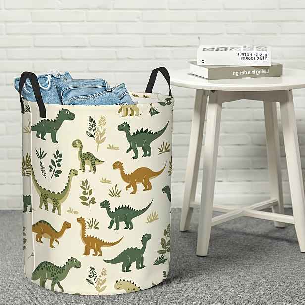 TEMU 1 ks, Koš na prádlo s dinosaura a rostlin - Skládací kulatý úložný koš, otevřený domácnost, prádelnu, úložný na hračky - Koš na prádlo s