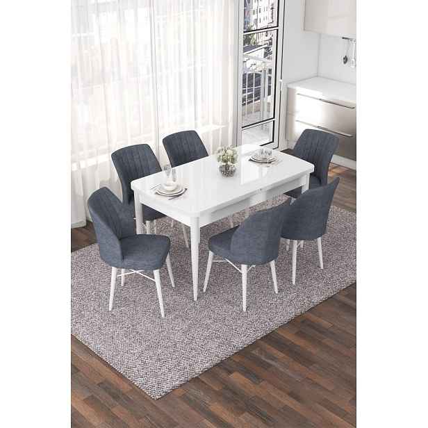 Extendable Dining Table & Chairs Set (7 Pieces) Nef - White, Fume