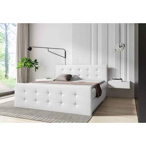 Postel SCARLETT - 200x220, bílá eko kůže + topper ZDARMA