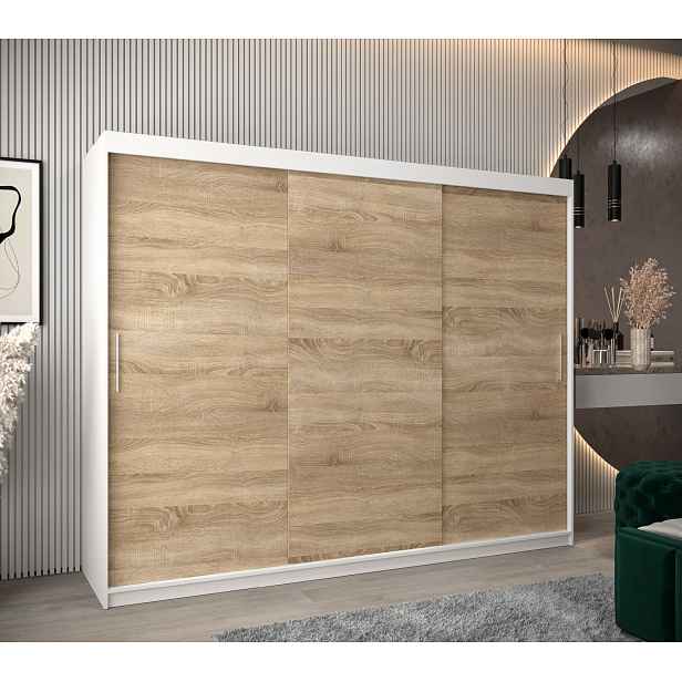 Šatní skříň Abi T0 s posuvnými dveřmi Barva korpusu: Bílá, Rozměry: 250 cm, Dveře: Dub sonoma