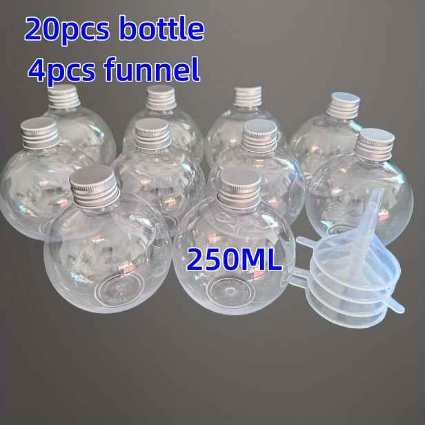 TEMU 10/20 250ml kulaté plastové lahve, používané pro nápoje, kulaté lahve na písek s transparentními válečkovými válečky, pro vánoční koktejlové