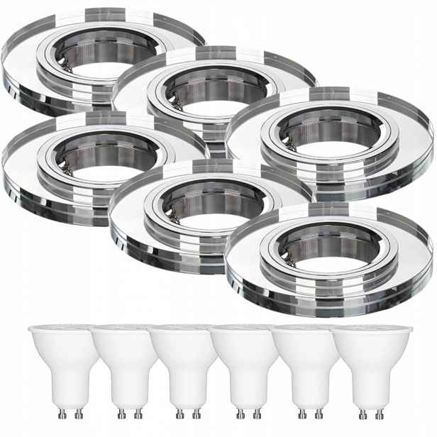 6 x Skleněná Stropní Lampa Zapuštěná Do Stropu Křišťál 7W Led Žárovky