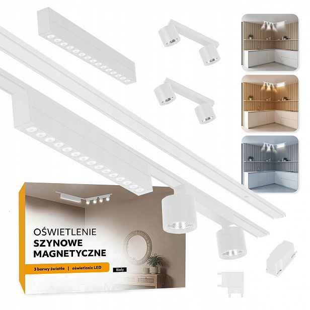 Magnetické kolejnicové osvětlení 2x Lišta 1m +15W a 2x2x7W bílé 5 let záruka