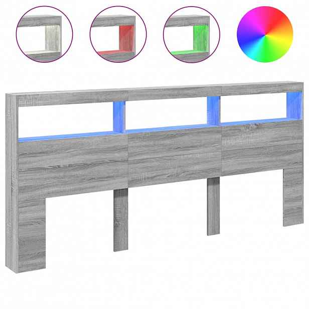 vidaXL Čelo postele s úložným prostorem a LED šedé sonoma 120x17x102cm