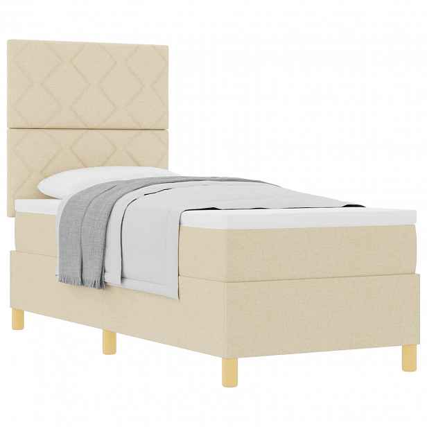 vidaXL Postel s boxspringem s čelo Krémová 80 x 200 cm textil