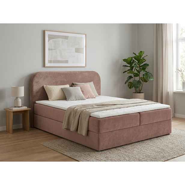 Čalouněná postel boxspring FORENA 160x200 cm starorůžová Matrace: Matrace Bonell pružinová