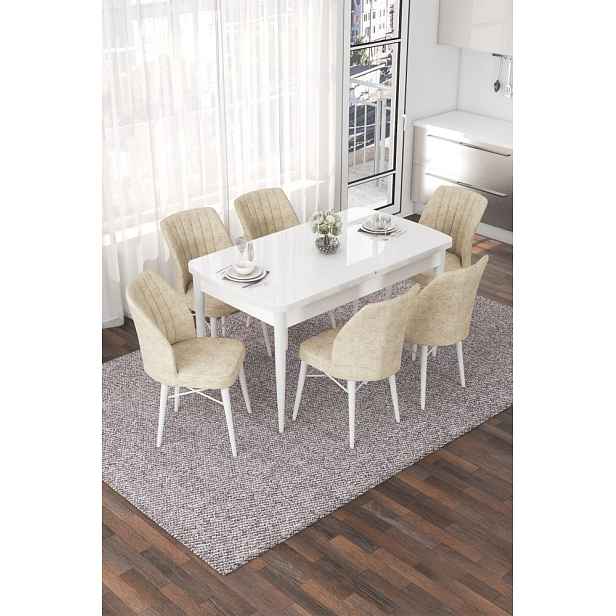 Extendable Dining Table & Chairs Set (7 Pieces) Nef - White, Cream