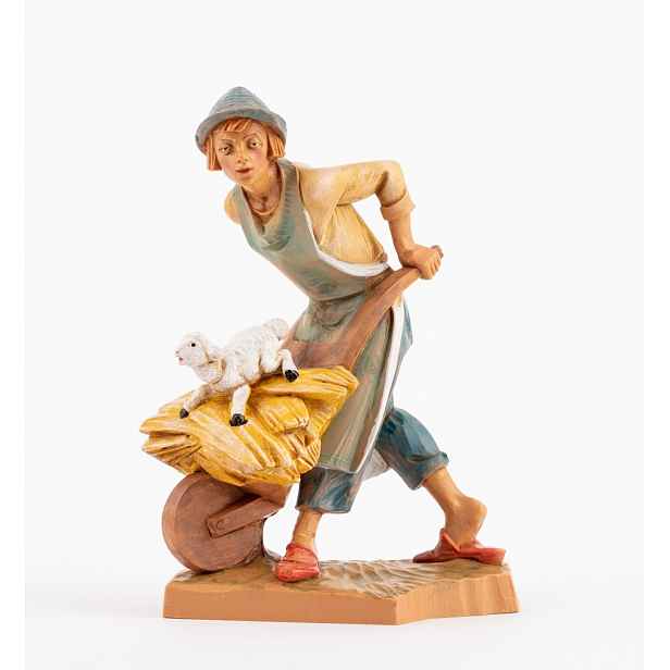 Figurka firmy Fontanini Pracovník s trakařem a beránkem pro figurky 19 Cm