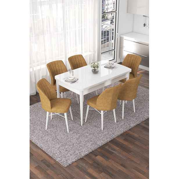 Extendable Dining Table & Chairs Set (7 Pieces) Nef - White, Cappuccino