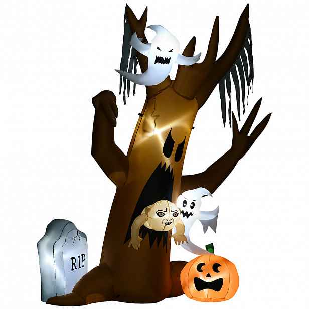 HOMCOM 240 cm nafukovací strom duchů, halloweenská dekorace s LED osvětlením