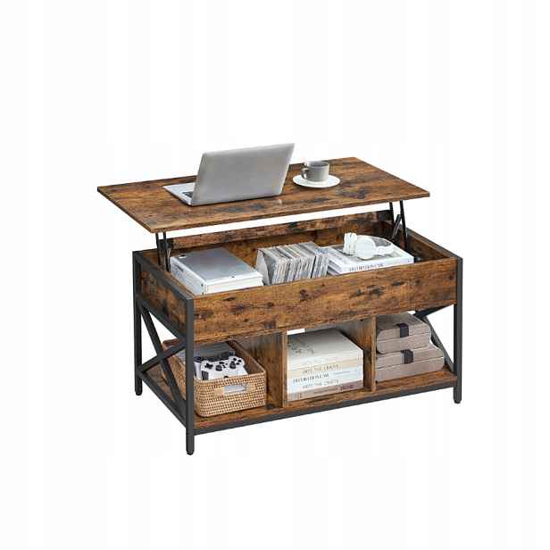 Kávový stolek Vasagle s nastavitelnou rozkládací deskou, hnědý, černý, vintage