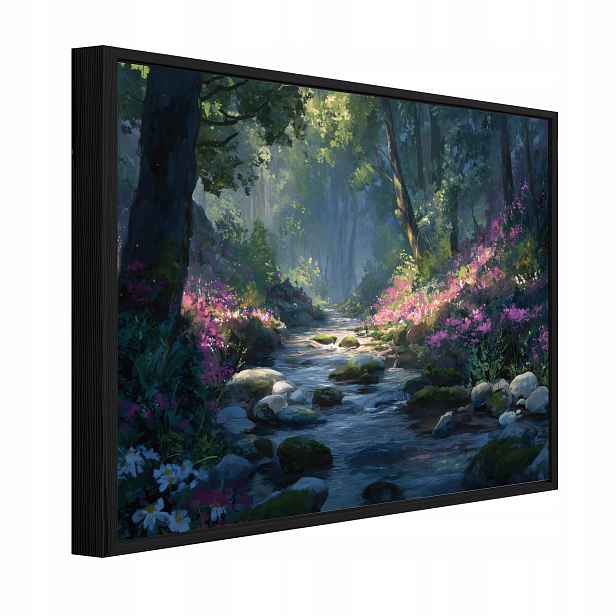 Obraz V Černém Rámu Na Plátně Les Příroda Řeka Obývací Pokoj Ložnice 60x40