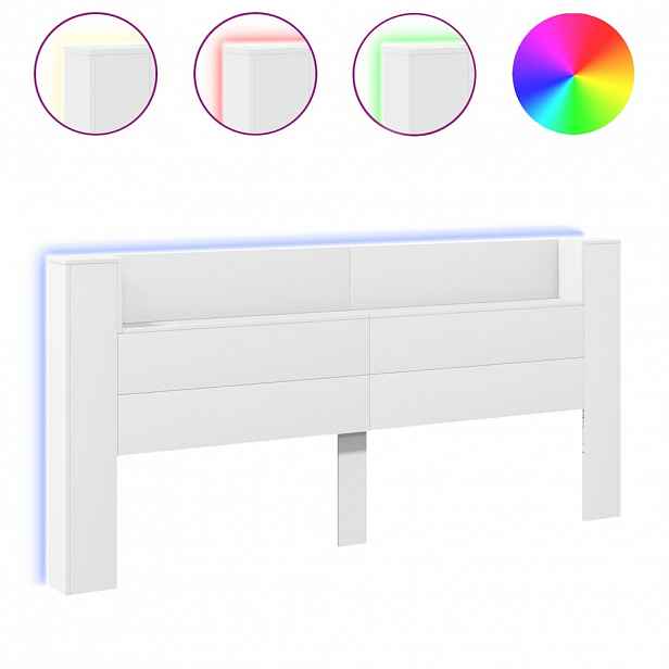 vidaXL Čelo postele s úložným prostorem a LED bílé 220x16,5x103,5 cm