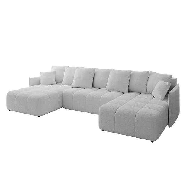 ALTDECOR SEDACÍ SOUPRAVA ve tvaru U s funkcí spaní a úložným prostorem LONLI-U 350x190x68 Světle šedá Buklé