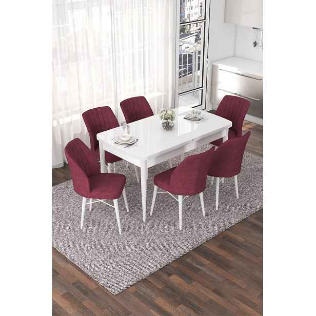 Extendable Dining Table & Chairs Set (7 Pieces) Nef - White, Burgundy