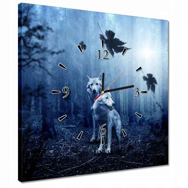 Hodiny 40x40 Vlci v modrém lese