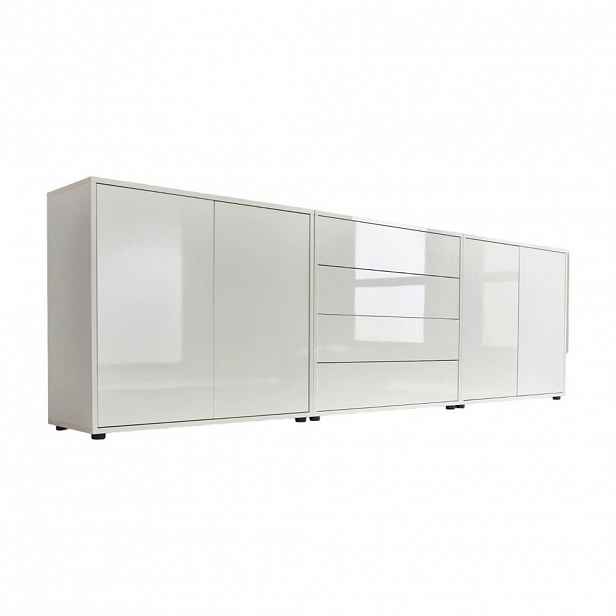 MID.YOU ŠIROKÁ KOMODA, bílá, vysoce lesklá bílá, 237/73/33 cm