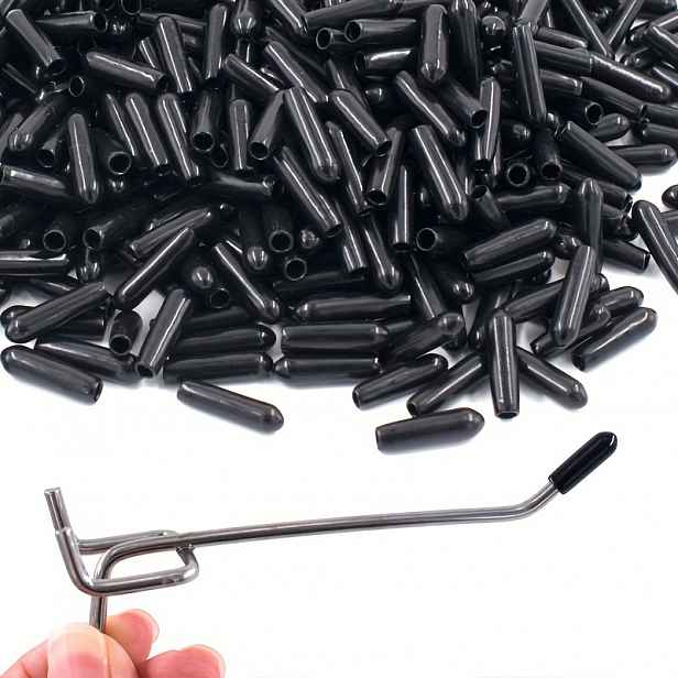 TEMU 300 ks Ochranné krytky na háčky do děrované desky, kulaté gumové koncovky háčků, krytka regálu, délka 17 mm (vnitřní průměr 3 mm, černé)