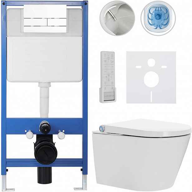 Kompletní WC set Profi/Cronus Premium - bílá lesklá - WC tlačítko Line/Bílá - předstěnová instalace - 59,3x38,4 cm
