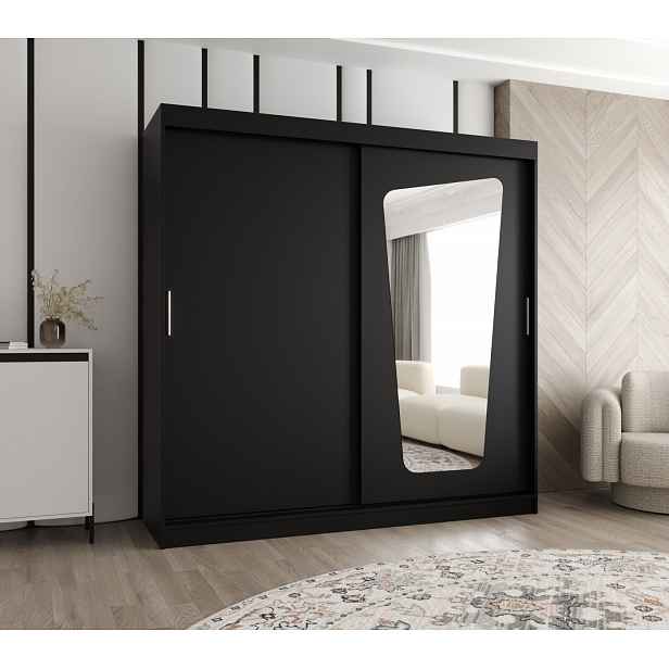Šatní skříň 200 cm ZAMIRA se zrcadlem - černá
