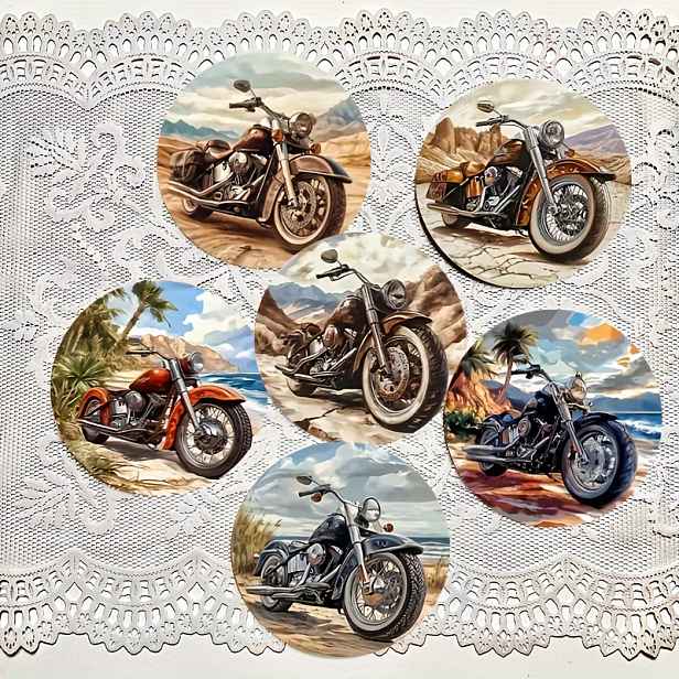 TEMU Sada 6 ks podtácků s motocyklovou tematikou, dřevěné podtácky, podložky pod kávové šálky, dekorativní předměty pro domov a restaurace, vhodné