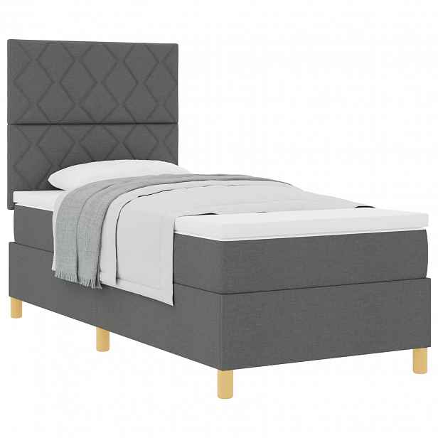 vidaXL Postel s boxspringem s čelo Tmavě šedá 90 x 190 cm textil