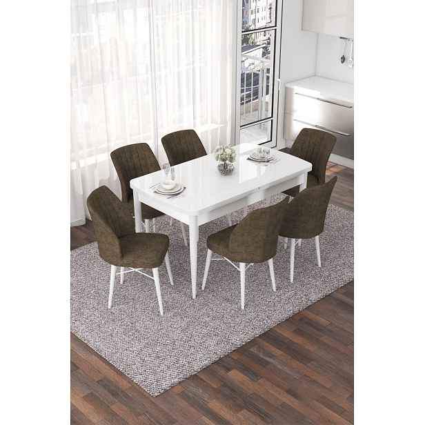 Extendable Dining Table & Chairs Set (7 Pieces) Nef - White, Brown