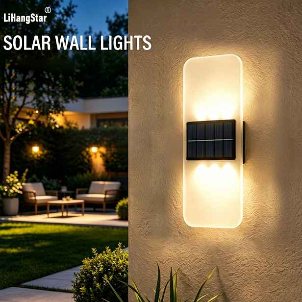 TEMU LED solární akrylové nástěnné světla, moderní zahradní světla (studená bílá a teplá bílá), světla na plot, automatická zapínání/vypínání