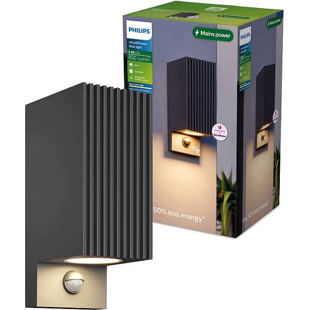 Venkovní nástěnné svítidlo Led Fasádní lampa Ryflovaná Senzor Voro Philips