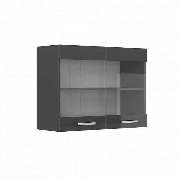 Vicco SKLENĚNÁ KUCHYŇSKÁ SKŘÍŇKA R-Line Antracitový vysoký lesk 80 cm