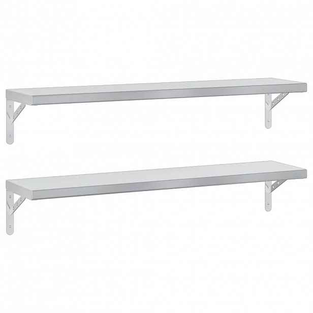 vidaXL Nástěnné police 2 ks 100 x 23,5 cm stříbrné nerezová ocel