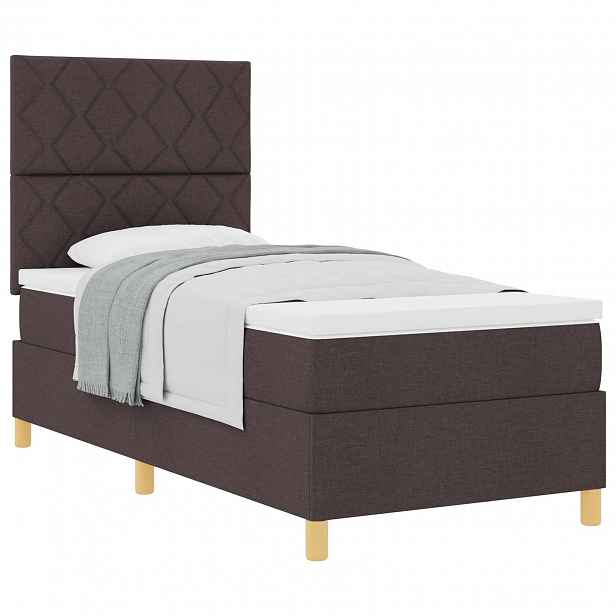 vidaXL Postel s boxspringem s čelo Tmavě hnědá 90 x 190 cm textil