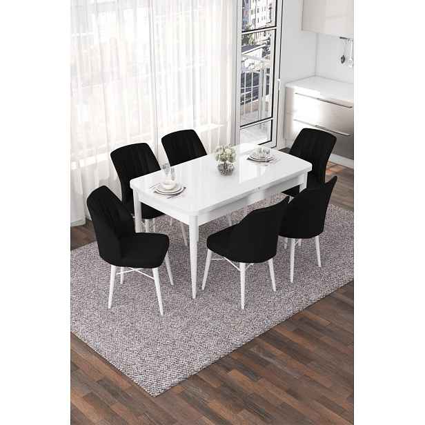 Extendable Dining Table & Chairs Set (7 Pieces) Nef - White, Black