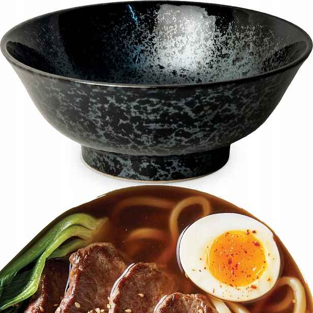 Keramická miska Černošedá Polévková miska Ramen Koge 22cm Edo Japan
