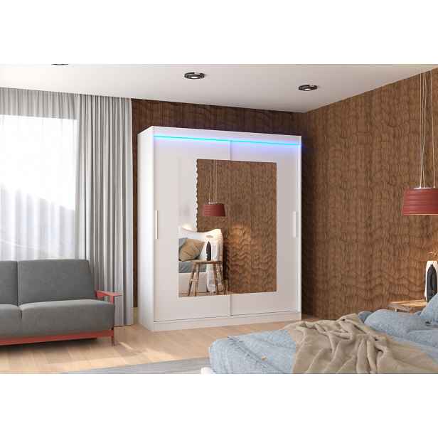 Šatní skříň se zrcadlem 180 cm a LED osvětlením BALIA - bílá