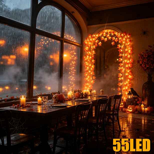 TEMU 660cm LED světla ve tvaru javorového listu - Teplá podzimní záře pro Halloween, Den díkůvzdání, Vánoce a sváteční dekorace. Skvělé pro ložnice,