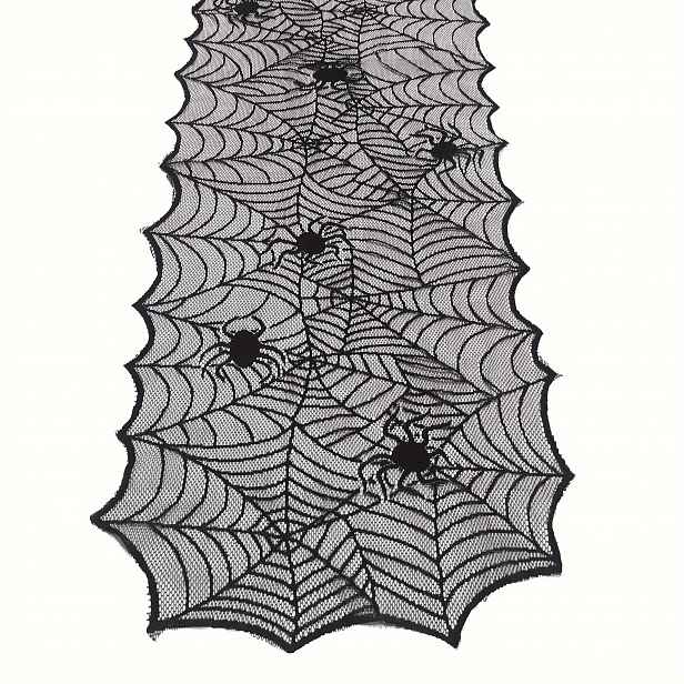 TEMU Americký Halloweenský Černý Pavoučí Pásek na Stůl s Krajkou, Dárky na Párty, Domácí Dekorace na Stůl, Halloweenská