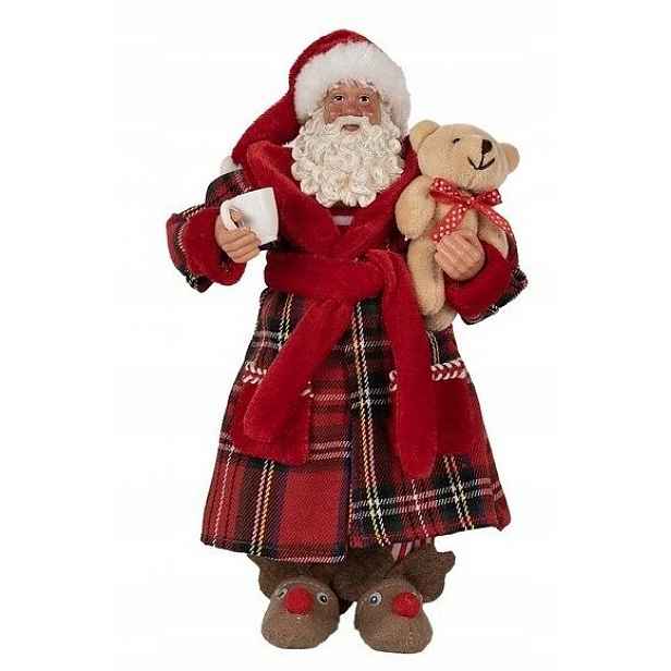 Vánoční dekorace Santa v županu s bačkorkami 27 cm