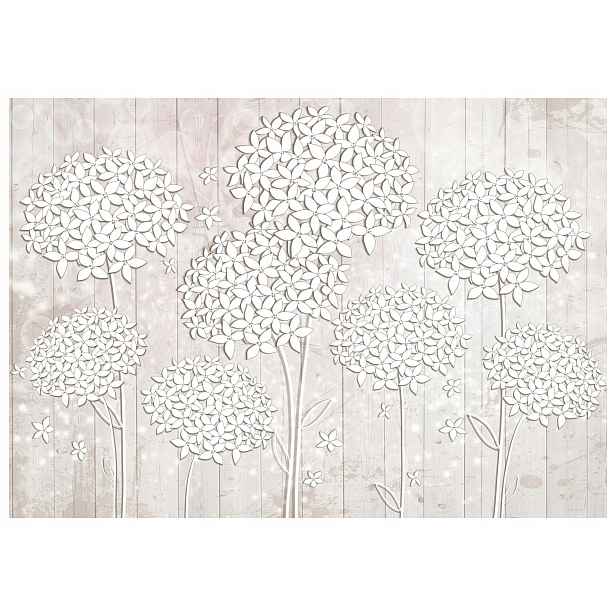 Vliesová fototapeta Hortenzie na dřevěných deskách bílá 250x175 lepidlo