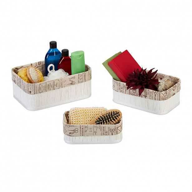 Relaxdays ÚLOŽNÝ KOŠ Bílá Béžová 3dílný-Set