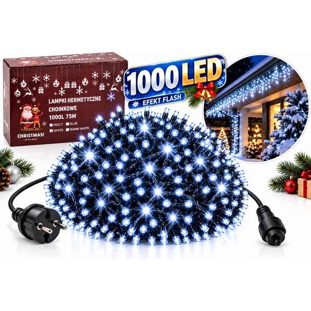 Vánoční osvětlení 1000 Led 60,5 m studená bílá Flash