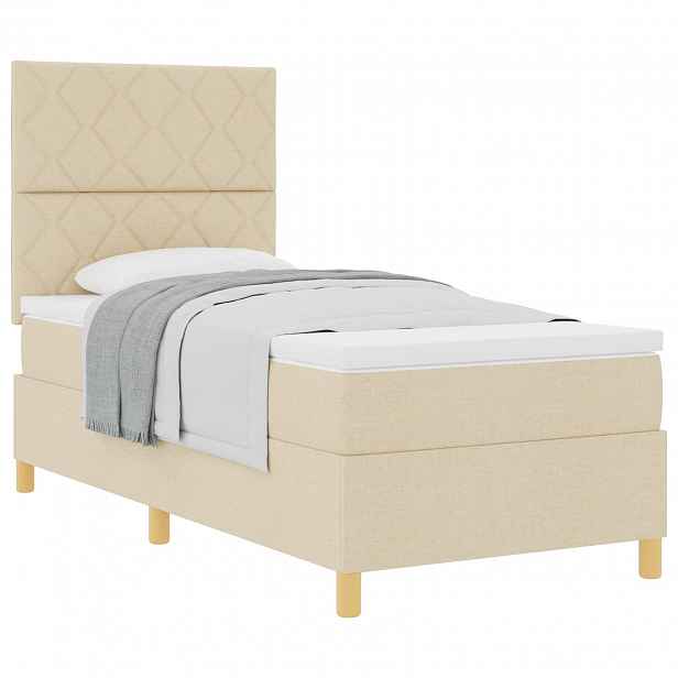 vidaXL Postel s boxspringem s čelo Krémová 90 x 190 cm textil