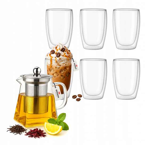 Sada Bergman – čajová konvice se sítkem 550 ml 6 sklenic 450 ml