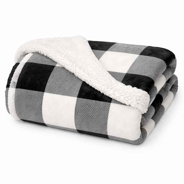 TOP Velká deka beránek 220x200 - Černobílé káro