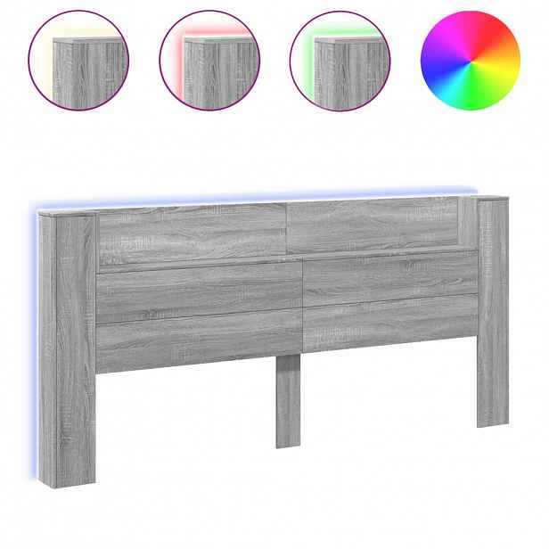 vidaXL Čelo postele úložný prostor a LED šedé sonoma 220x16,5x103,5 cm