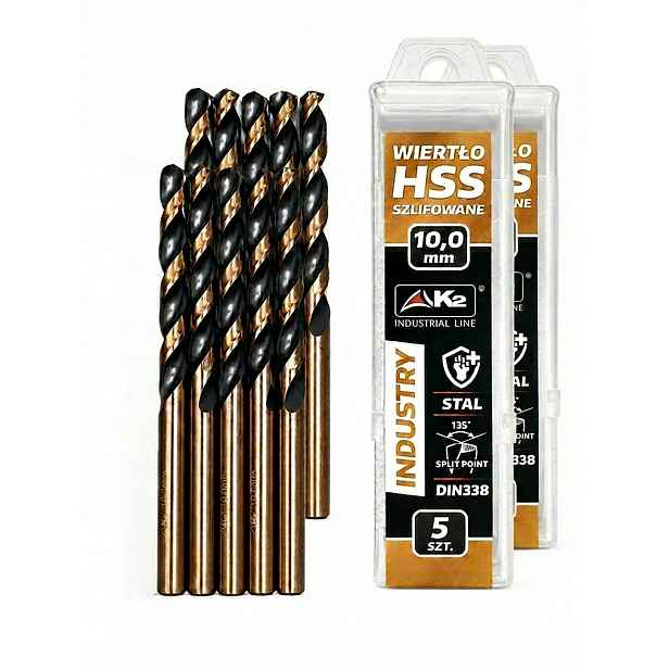 Vrták do kovu 10 mm Industry Hss Din 338 do oceli 10 kusů 10 mm K2TOOLS