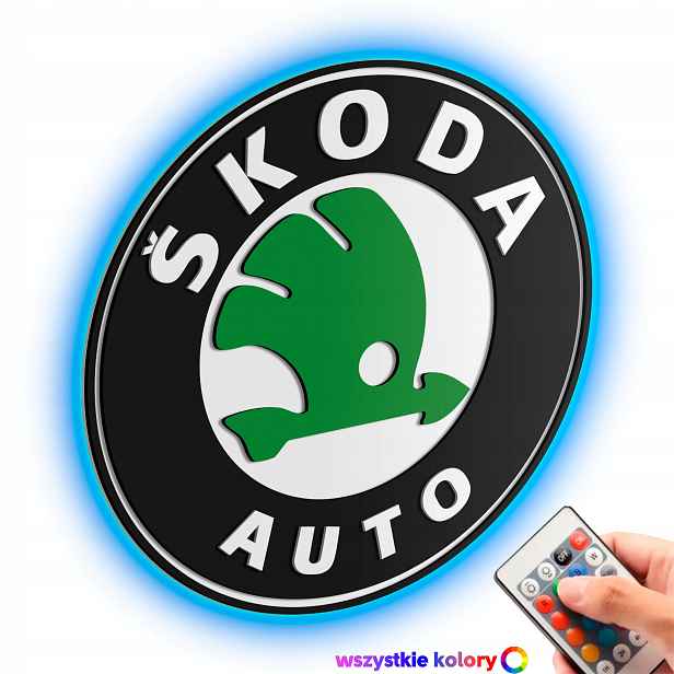 Dřevěný obraz 3D Logo Škoda Nástěnná Dekorace Dárek Noční Lampa Led
