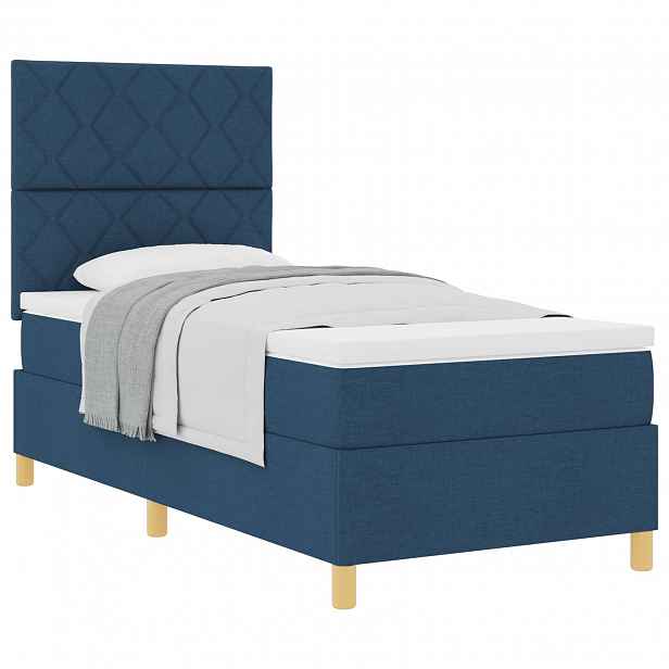 vidaXL Postel s boxspringem s čelo Modrá 90 x 190 cm textil