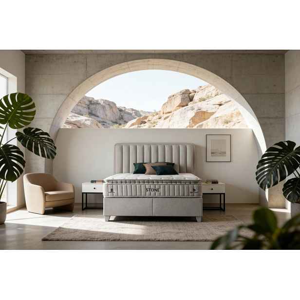 Čalouněná postel STONE NEW - světle šedá 200 × 200 cm